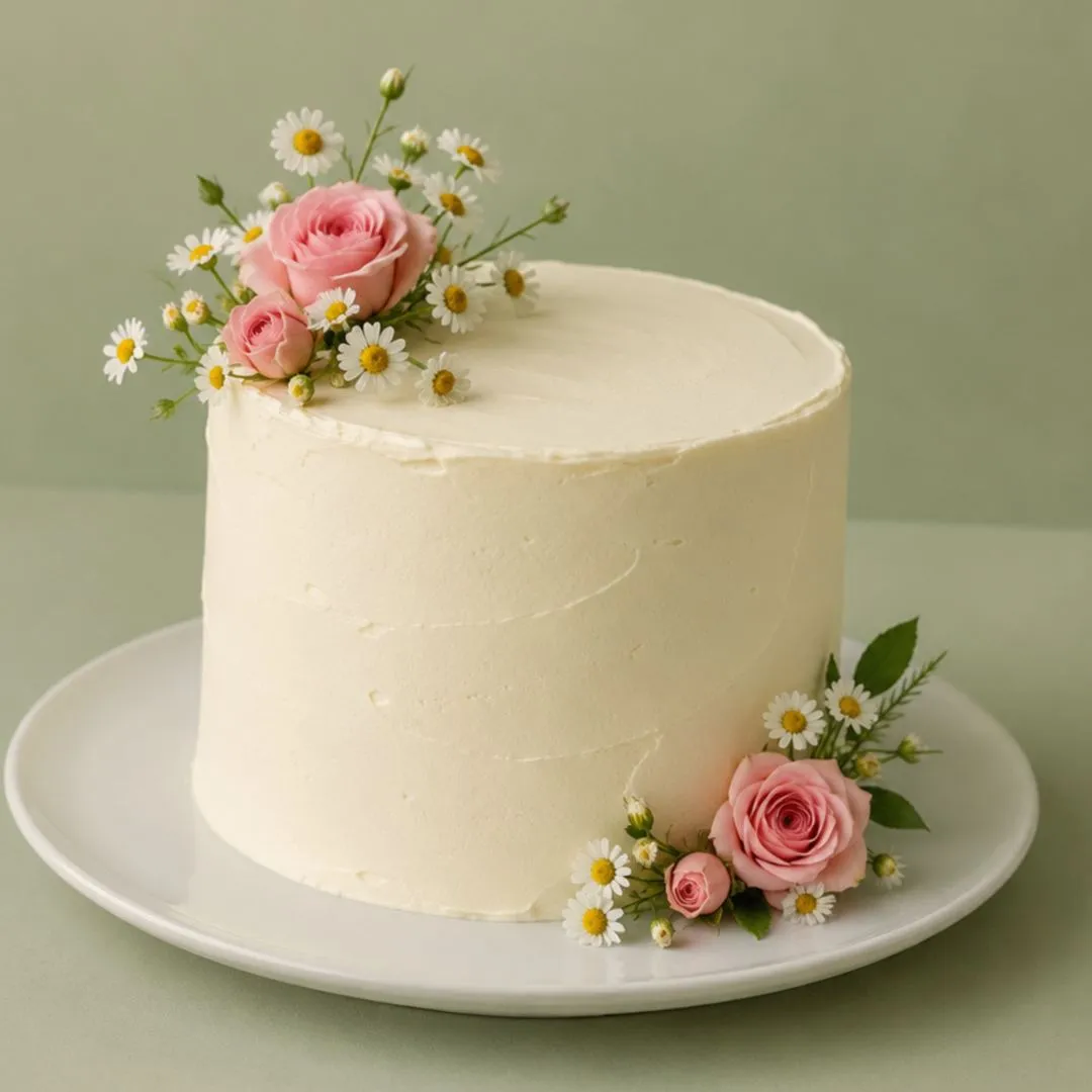 Pastel blanco con flores naturales